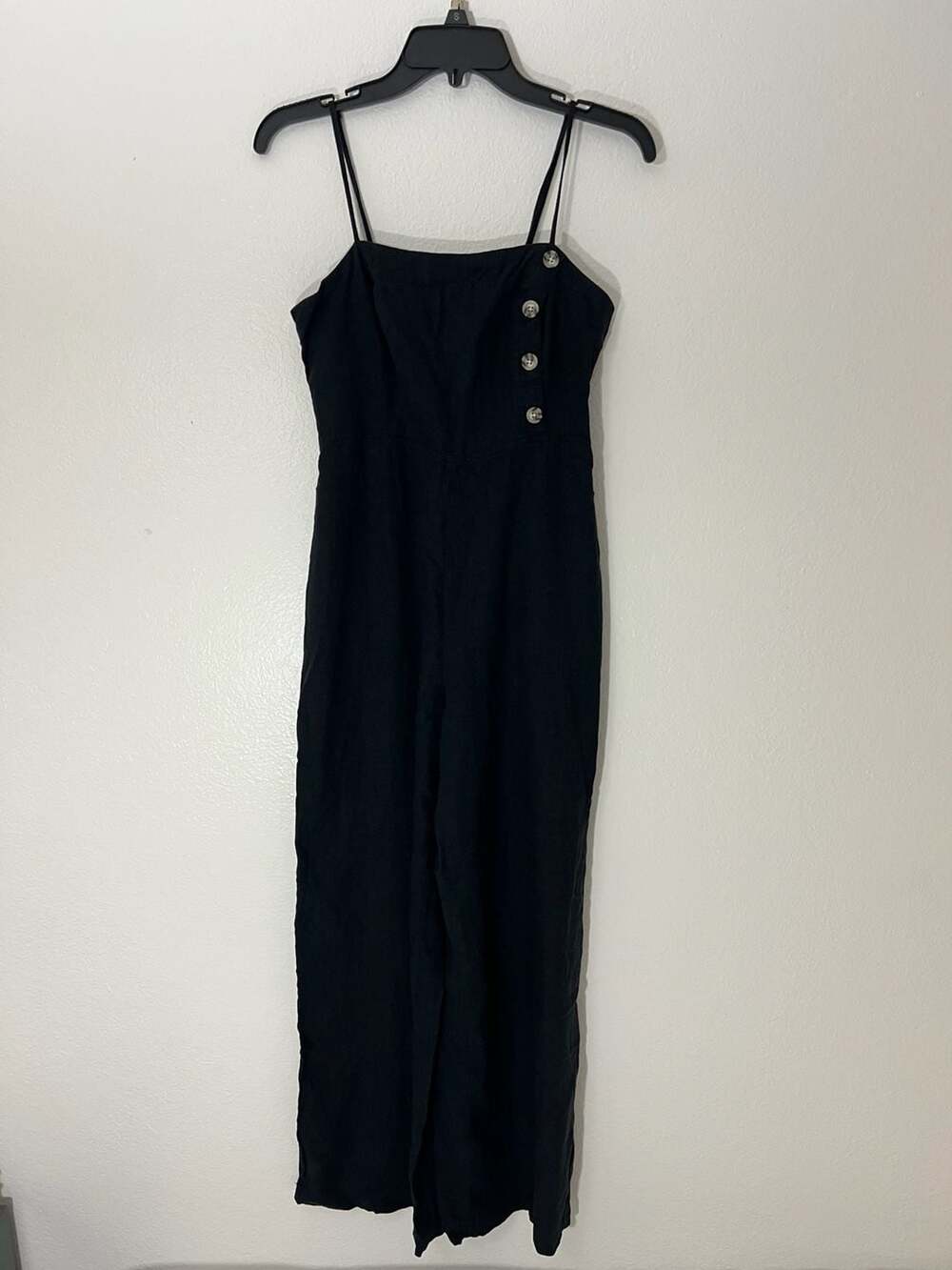 Urban Outfitters Black Linen Blend Straight Neck Button Down Jumpsuit
